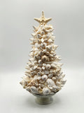Beach Christmas Decor, Coastal Christmas White Seashell Tree, Nautical Christmas Ivory Shell Tree w REAL Shells & Starfish