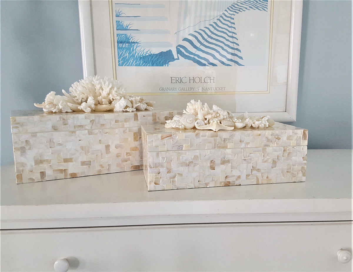 Beach Decor Seashell Decorative Box, Luxury Seashell Coral Storage
