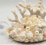 Beach Wedding Cake Topper w Seashells, Sea Glass, KNOBBY Starfish, & Coral - Nautical Coastal Wedding Cake Topper