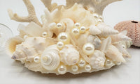 Beach Wedding Cake Topper w Seashells, Sea Glass, KNOBBY Starfish, & Coral - Nautical Coastal Wedding Cake Topper
