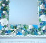 sea glass mirror, beach glass mirror, seaglass mirror, seashell mirror, sea glass decor, sea glass art, beach decor
