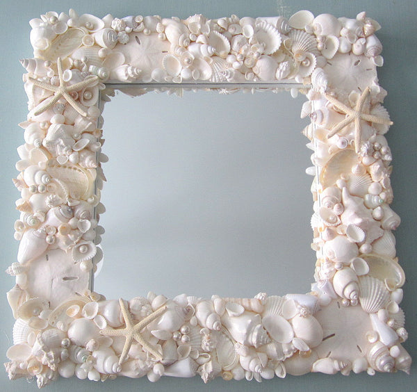 seashell mirror, shell mirror, white shell mirror, white seashell mirror, seashell wall mirror