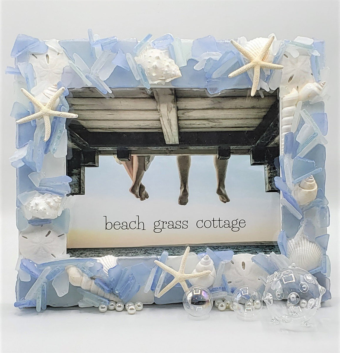 Artisan Handmade Sea Glass Frame, Beach Glass Picture Frame, Seaglass