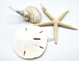 Beach Christmas Seashell Ornaments, 3 PIECE Coastal Decor REAL Shell Ornaments, Nautical Christmas Sand Dollar, Starfish, and Pearl Shell Ornaments, SET of 3