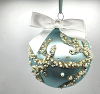 Beach Christmas Ornament, Coastal Christmas Sea Coral Ornament, Nautical Christmas Ornament in AQUA w Sea Life Coral Accents