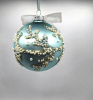 Beach Christmas Ornament, Coastal Christmas Sea Coral Ornament, Nautical Christmas Ornament in AQUA w Sea Life Coral Accents