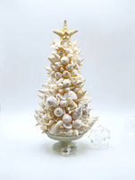 Beach Christmas Decor Seashell Tree, Coastal Christmas Decor White Seashell Tree, Nautical Christmas Ivory Shell Tree w REAL Shells & Starfish