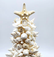 Beach Christmas Decor Seashell Tree, Coastal Christmas Decor White Seashell Tree, Nautical Christmas Ivory Shell Tree w REAL Shells & Starfish