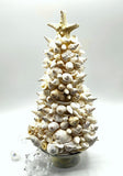 Beach Christmas Decor Seashell Tree, Coastal Christmas Decor White Seashell Tree, Nautical Christmas Ivory Shell Tree w REAL Shells & Starfish