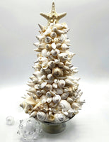 Beach Christmas Decor Seashell Tree, Coastal Christmas Decor White Seashell Tree, Nautical Christmas Ivory Shell Tree w REAL Shells & Starfish