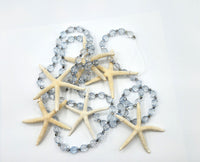 Beach Christmas Decor, Coastal Christmas Starfish Garland, Sparkly White Starfish Christmas Garland, Blue and Silver