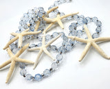 Beach Christmas Decor, Coastal Christmas Starfish Garland, Sparkly White Starfish Christmas Garland, Blue and Silver