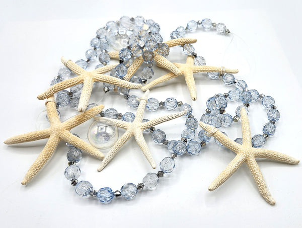 Beach Christmas Decor, Coastal Christmas Starfish Garland, Sparkly White Starfish Christmas Garland, Blue and Silver