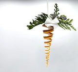 Beach Christmas Seashell Ornament, Coastal Christmas Sea Shell Ornament, Brown Turritella Spiral Shell Ornament, Beach Coastal Gifts