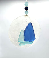 Sea Glass Christmas Ornament, Coastal Beach Glass Sailboat Ornament, Nautical Sea Glass Sail Boat Ornament, Sailing Gifts