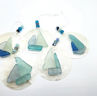 Sea Glass Christmas Ornament, Coastal Beach Glass Sailboat Ornament, Nautical Sea Glass Sail Boat Ornament, Sailing Gifts