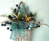 Beach Christmas Decor Wall Basket, Coastal Christmas Decor Wall Arrangement, Beach Coastal Floral Basket w Starfish & Shells, Beach Coastal Gifts & Decor