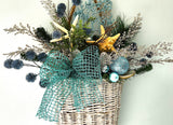 Beach Christmas Decor Wall Basket, Coastal Christmas Decor Wall Arrangement, Beach Coastal Floral Basket w Starfish & Shells, Beach Coastal Gifts & Decor