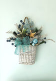 Beach Christmas Decor Wall Basket, Coastal Christmas Decor Wall Arrangement, Beach Coastal Floral Basket w Starfish & Shells, Beach Coastal Gifts & Decor