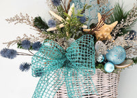 Beach Christmas Decor Wall Basket, Coastal Christmas Decor Wall Arrangement, Beach Coastal Floral Basket w Starfish & Shells, Beach Coastal Gifts & Decor