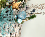 Beach Christmas Decor Wall Basket, Coastal Christmas Decor Wall Arrangement, Beach Coastal Floral Basket w Starfish & Shells, Beach Coastal Gifts & Decor