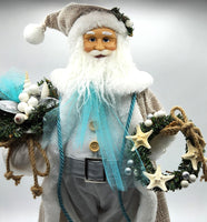 Beach Decor Christmas Santa, Coastal Decor Christmas Santa Figurine in Beachy Neutral Colors