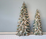 Beach Christmas Decor, 2PC Coastal Christmas Seashell Tree SET OF 2, Nautical Christmas Shell Trees w REAL Shells and Aqua Beaded Garland 2PC