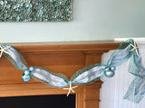 Beach Christmas Decor Starfish Garland, Starfish Christmas Garland, Coastal Decor Christmas Garland w Starfish & Blue Christmas Ornaments