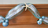 Beach Christmas Decor Starfish Garland, Starfish Christmas Garland, Coastal Decor Christmas Garland w Starfish & Blue Christmas Ornaments