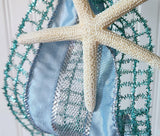 Beach Christmas Decor Starfish Garland, Starfish Christmas Garland, Coastal Decor Christmas Garland w Starfish & Blue Christmas Ornaments