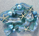 Beach Christmas Decor Starfish Garland, Starfish Christmas Garland, Coastal Decor Christmas Garland w Starfish & Blue Christmas Ornaments