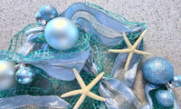 Beach Christmas Decor Starfish Garland, Starfish Christmas Garland, Coastal Decor Christmas Garland w Starfish & Blue Christmas Ornaments