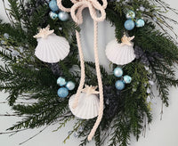 Beach Christmas Wreath, Coastal Christmas Seashell Wreath, Beach Coastal Pine Wreath w Starfish & Shells, Beach Coastal Gifts & Decor