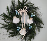 Beach Christmas Wreath, Coastal Christmas Seashell Wreath, Beach Coastal Pine Wreath w Starfish & Shells, Beach Coastal Gifts & Decor