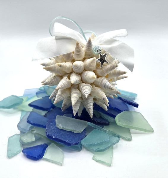 Beach Christmas Ornament, Coastal Christmas Seashell Ornament, White Spiked Shell Ornament, Beach Coastal Gifts