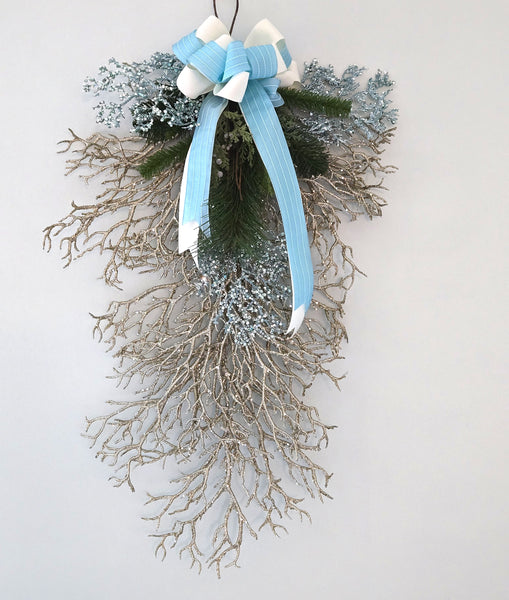Beach Christmas Sea Coral Swag, Coastal Christmas Sea Coral Wreath, Beach Coastal Platinum Blingy Wall Swag, Beach Coastal Gifts & Decor
