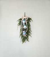 Beach Christmas Decor Seashell Pine Swag, Coastal Christmas Decor Swag Wreath w Seashells, Beach Coastal Platinum Pine Wall Swag w Shells, Beach Coastal Gifts & Decor