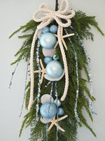 Beach Christmas Decor Seashell Pine Swag, Coastal Christmas Decor Swag Wreath w Seashells, Beach Coastal Platinum Pine Wall Swag w Shells, Beach Coastal Gifts & Decor