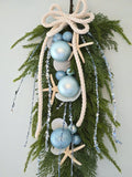 Beach Christmas Decor Seashell Pine Swag, Coastal Christmas Decor Swag Wreath w Seashells, Beach Coastal Platinum Pine Wall Swag w Shells, Beach Coastal Gifts & Decor