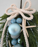 Beach Christmas Decor Seashell Pine Swag, Coastal Christmas Decor Swag Wreath w Seashells, Beach Coastal Platinum Pine Wall Swag w Shells, Beach Coastal Gifts & Decor