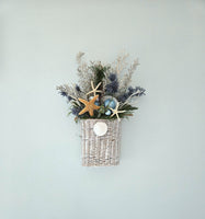 Beach Christmas Decor Wall Basket, Coastal Christmas Decor Wall Arrangement, Beach Coastal Floral Basket w Starfish & Shells, Beach Coastal Gifts & Decor