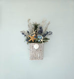 Beach Christmas Decor Wall Basket, Coastal Christmas Decor Wall Arrangement, Beach Coastal Floral Basket w Starfish & Shells, Beach Coastal Gifts & Decor