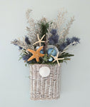 Beach Christmas Decor Wall Basket, Coastal Christmas Decor Wall Arrangement, Beach Coastal Floral Basket w Starfish & Shells, Beach Coastal Gifts & Decor
