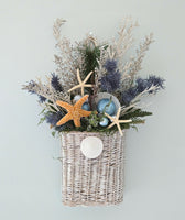 Beach Christmas Decor Wall Basket, Coastal Christmas Decor Wall Arrangement, Beach Coastal Floral Basket w Starfish & Shells, Beach Coastal Gifts & Decor
