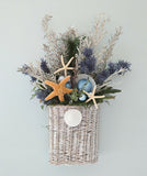 Beach Christmas Decor Wall Basket, Coastal Christmas Decor Wall Arrangement, Beach Coastal Floral Basket w Starfish & Shells, Beach Coastal Gifts & Decor