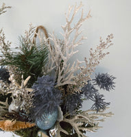 Beach Christmas Decor Wall Basket, Coastal Christmas Decor Wall Arrangement, Beach Coastal Floral Basket w Starfish & Shells, Beach Coastal Gifts & Decor