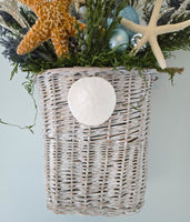 Beach Christmas Decor Wall Basket, Coastal Christmas Decor Wall Arrangement, Beach Coastal Floral Basket w Starfish & Shells, Beach Coastal Gifts & Decor