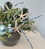 Beach Christmas Centerpiece, Coastal Christmas Seashell Table Arrangement, Beach Coastal Center Piece w Starfish & Shells, Beach Coastal Gifts & Decor
