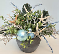 Beach Christmas Centerpiece, Coastal Christmas Seashell Table Arrangement, Beach Coastal Center Piece w Starfish & Shells, Beach Coastal Gifts & Decor