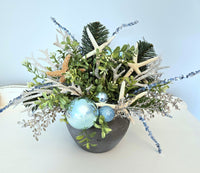 Beach Christmas Centerpiece, Coastal Christmas Seashell Table Arrangement, Beach Coastal Center Piece w Starfish & Shells, Beach Coastal Gifts & Decor